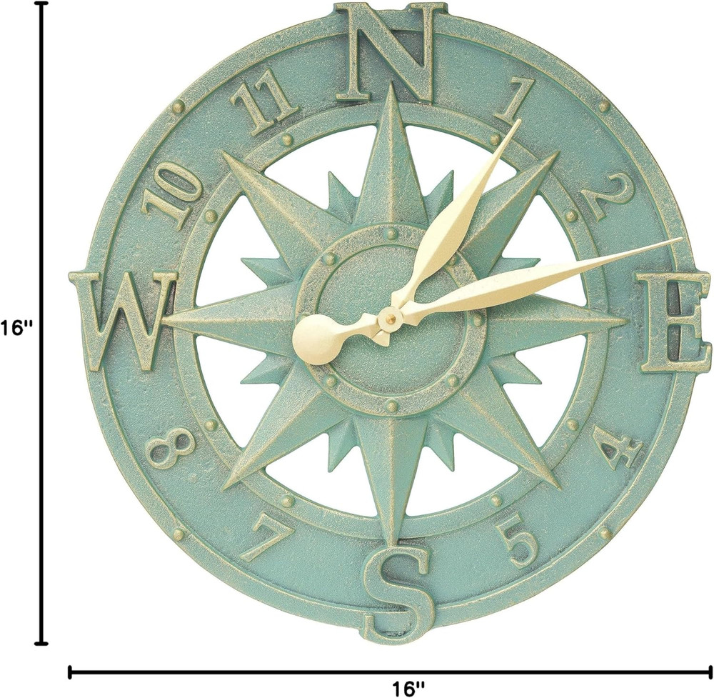 Compass Rose Clock, Bronze Verdi