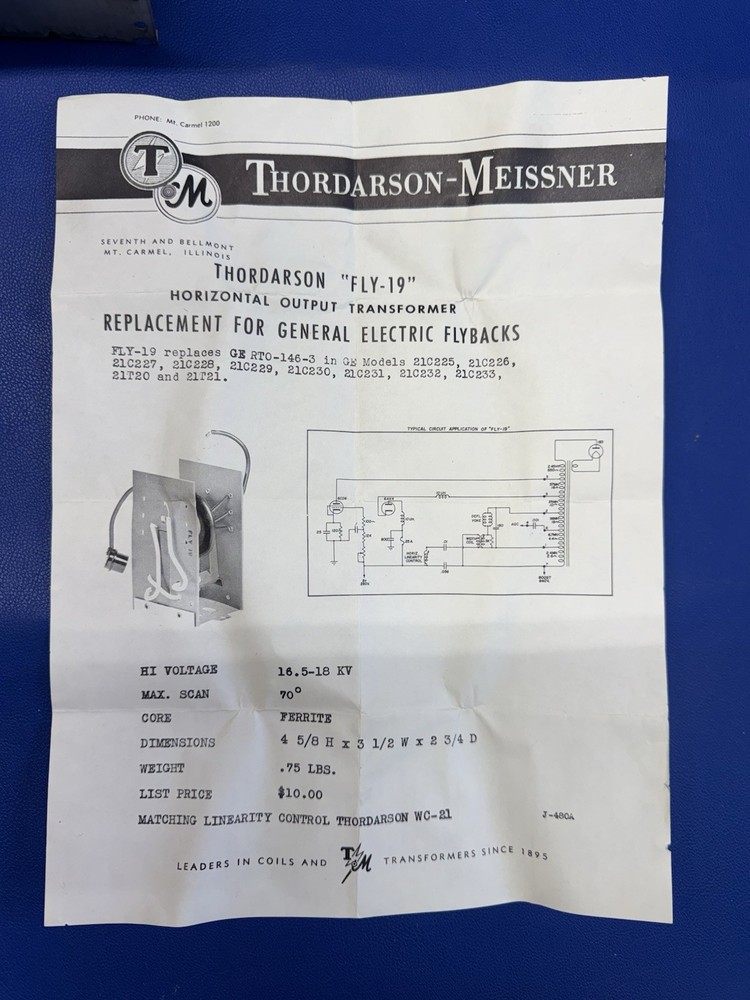 Vintage Thordarson “Fly-19” Horizontal Output Transformer Replacement