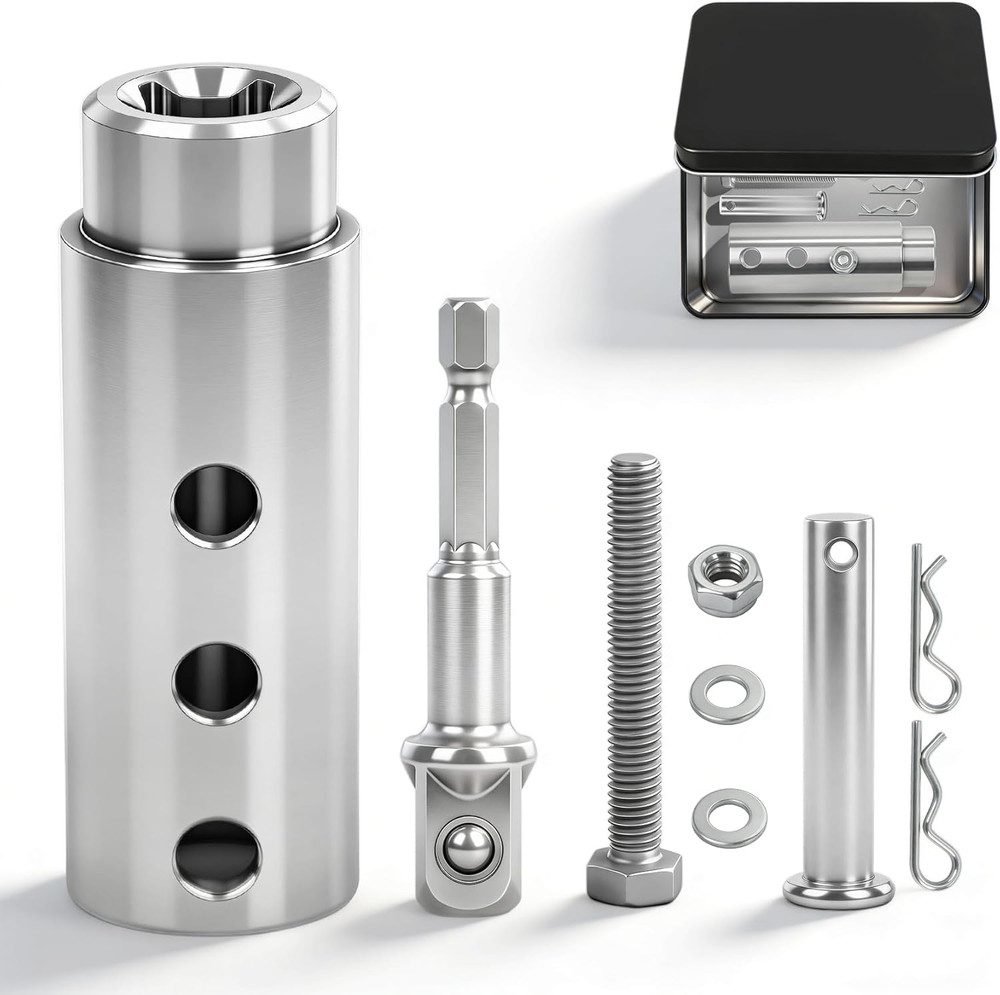 Trailer Jack Drill Adapter, Upgraded Stainless Steel, Dual Securing Options, Com