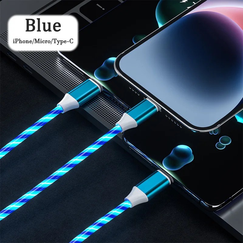 3 in 1 LED Fast Charging Cable Adapter For iPhone Micro USB Type C Charger Cord