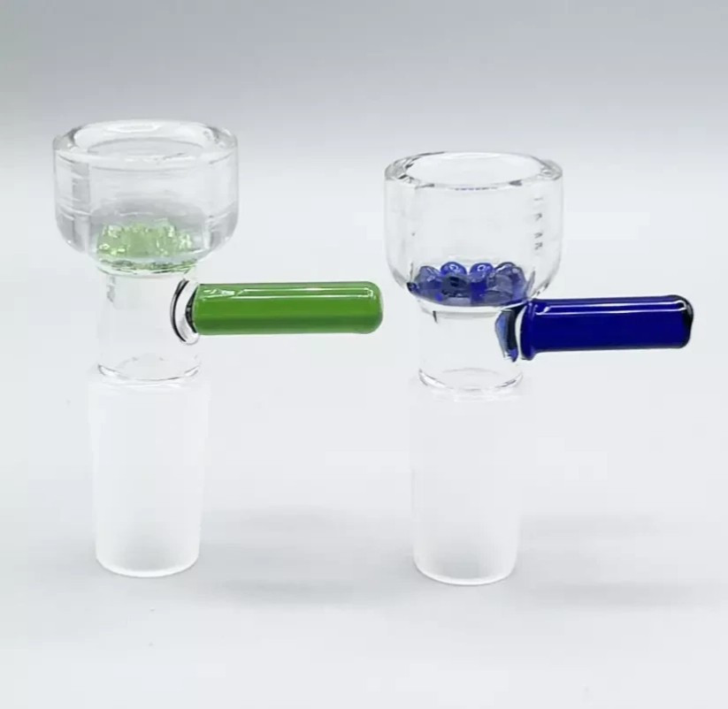 2P 14mm Male Glass Slide Bowl With Snowflake Screen Head Piece For Glass Bong*=*