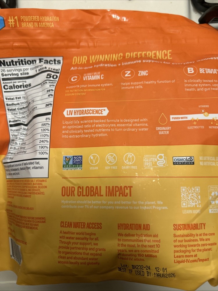 Liquid I.V. Hydration Multiplier Plus Immune Support, Mango Passionfruit (26 Ct)