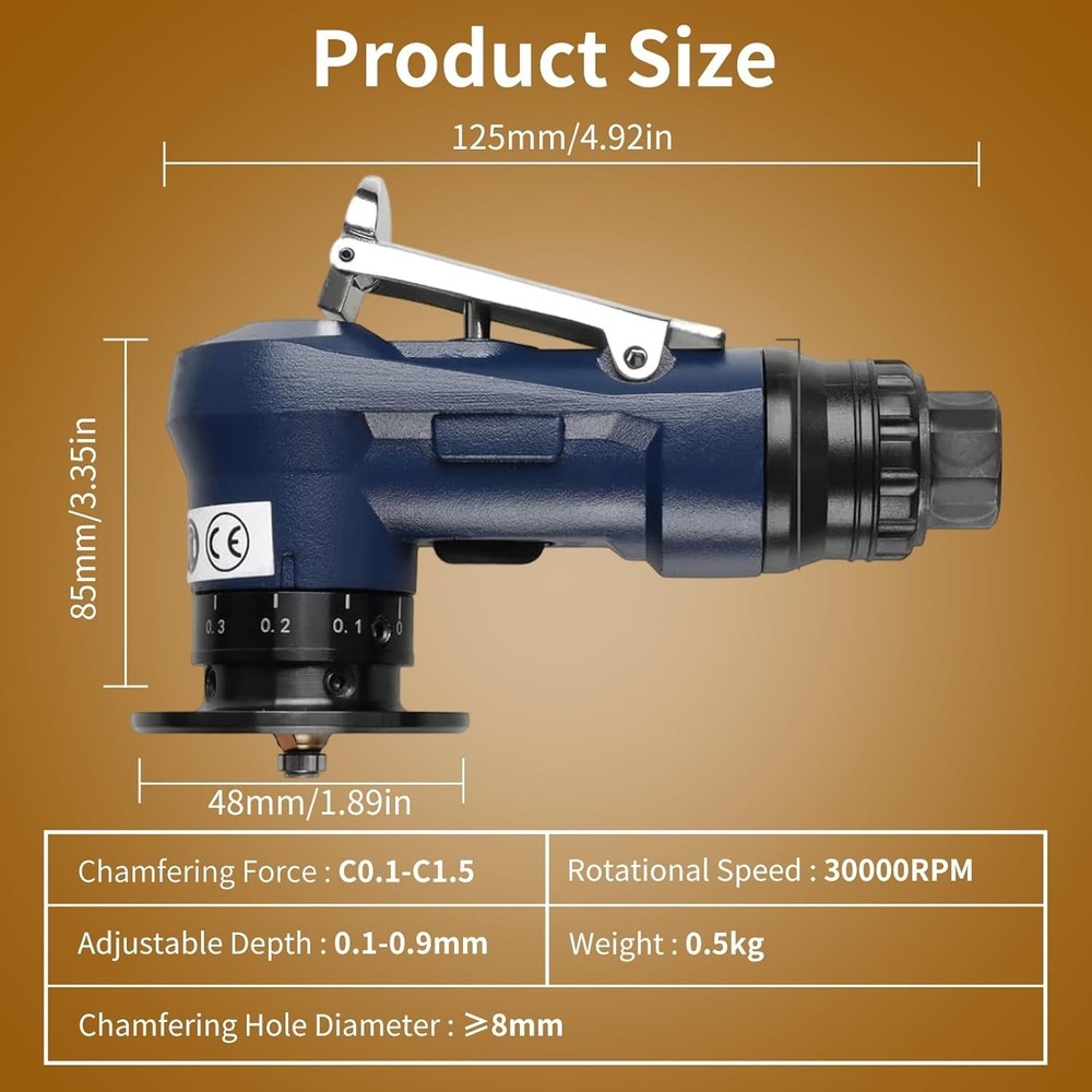 2 in 1 Pneumatic Chamfering Tool - Mini Air Chamfer Tool for C & R Deburring, 45