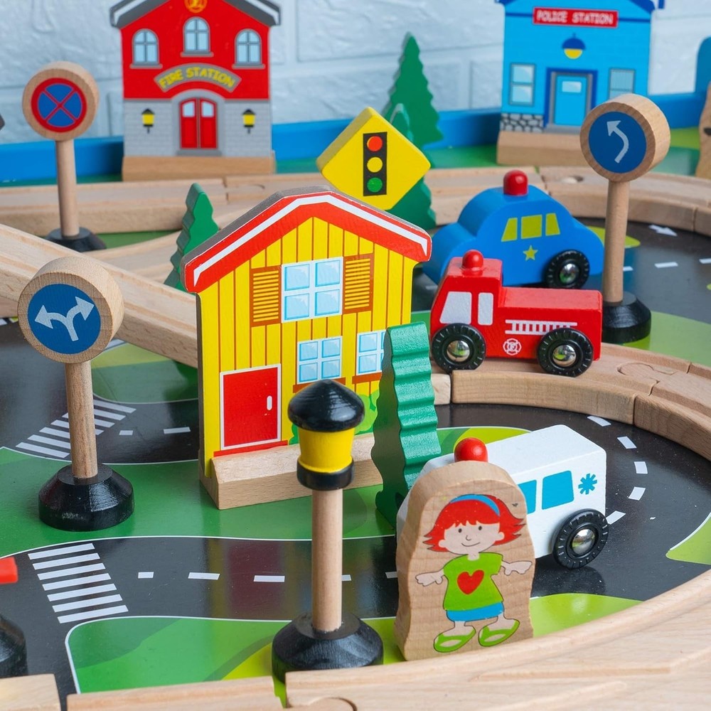 Wooden Train Table with Accessories