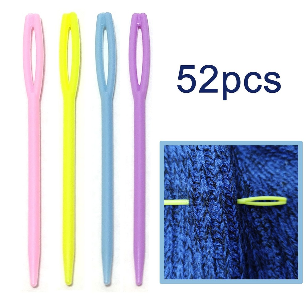 52Pcs 2.7 "Large Eye Plastic Sewing Needles,Learning inches, multicolor