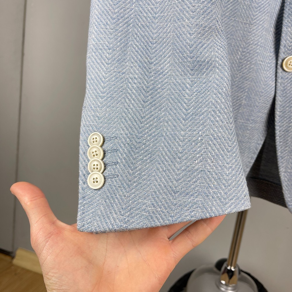 Windsor Men's Light Blue Unlined Herringbone Blazer – Size EU52