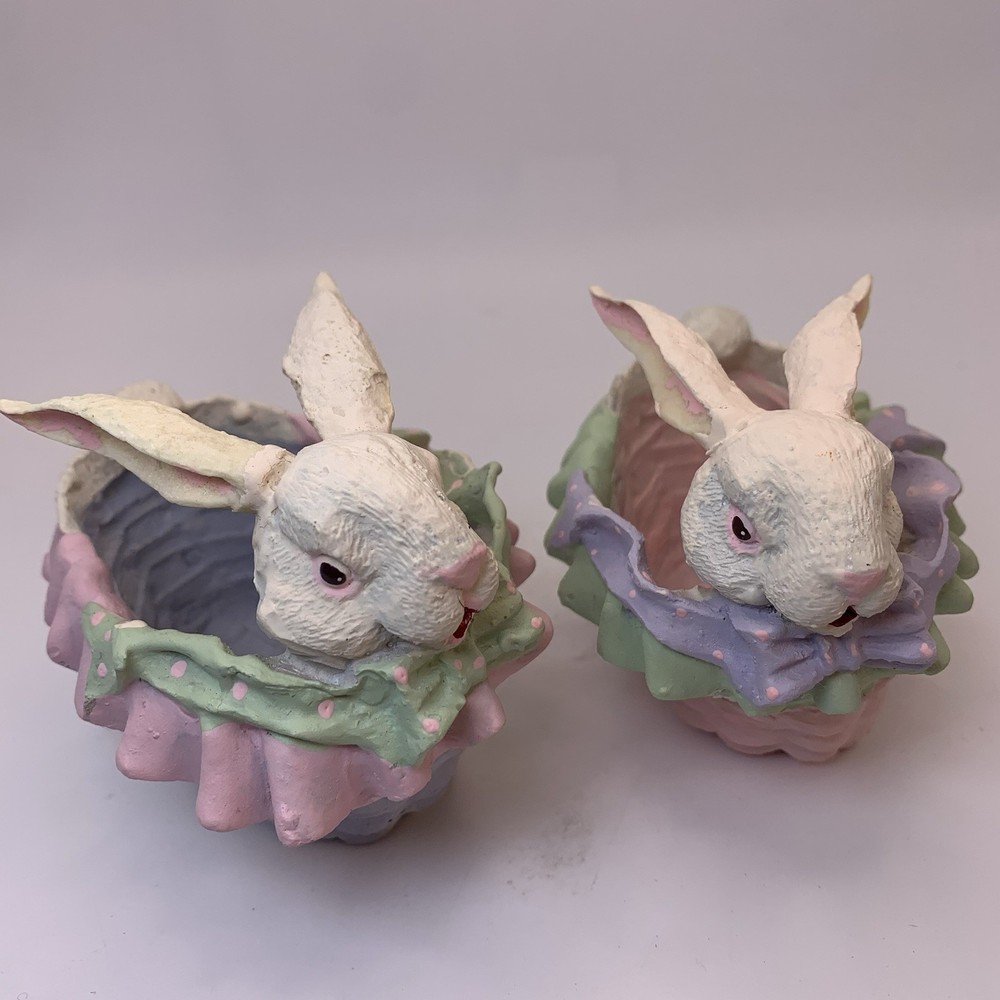 Resin Easter Bunny Rabbits Candy Trinkets Holder 4”