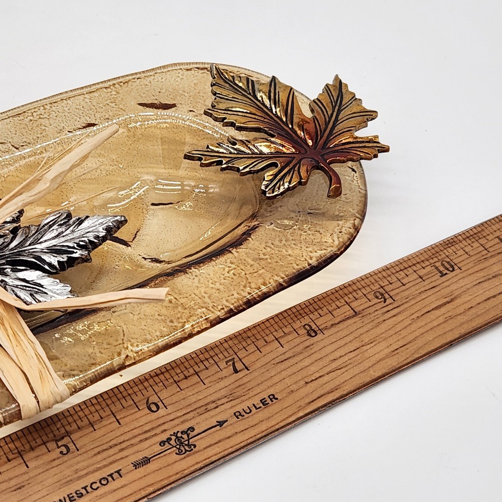 Glass Amber Harvest Leaf Server with Spreader