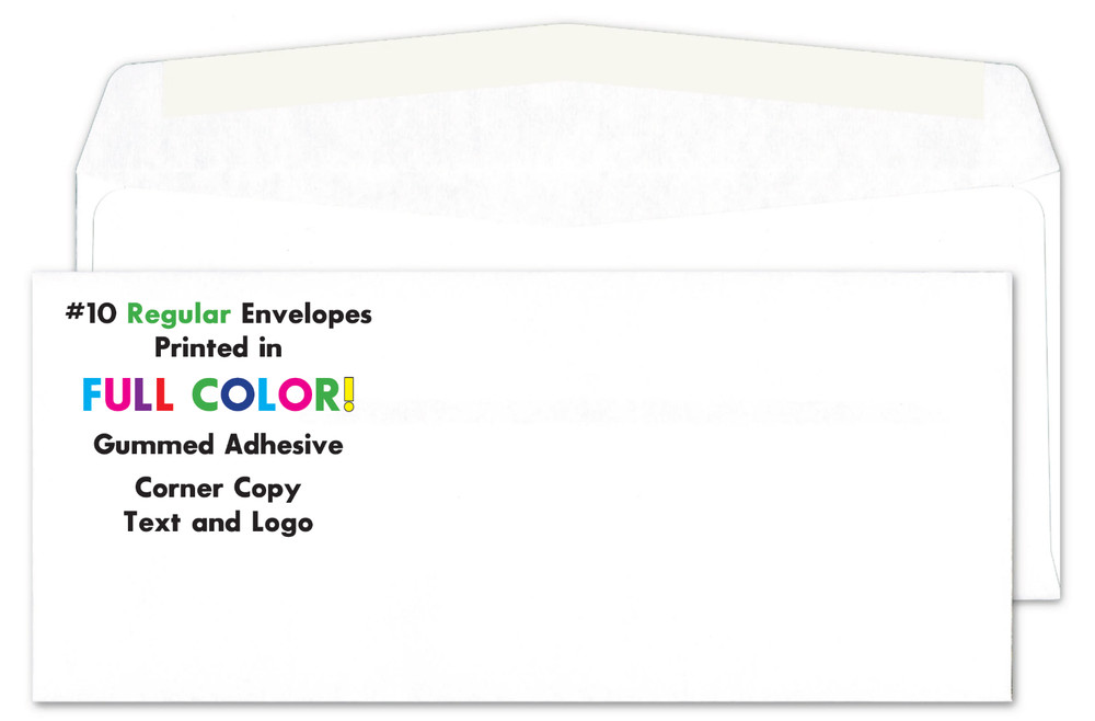 1,000 Printed Envelopes, Full Color Custom #10 White Regular, 1-side