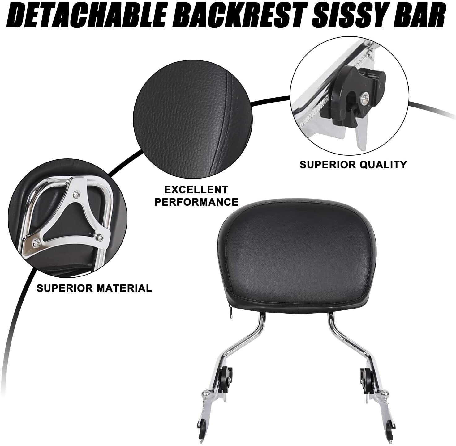 Detachable Passenger Backrest Sissy Bar Chrome For 09-UP Harley Davidson Touring