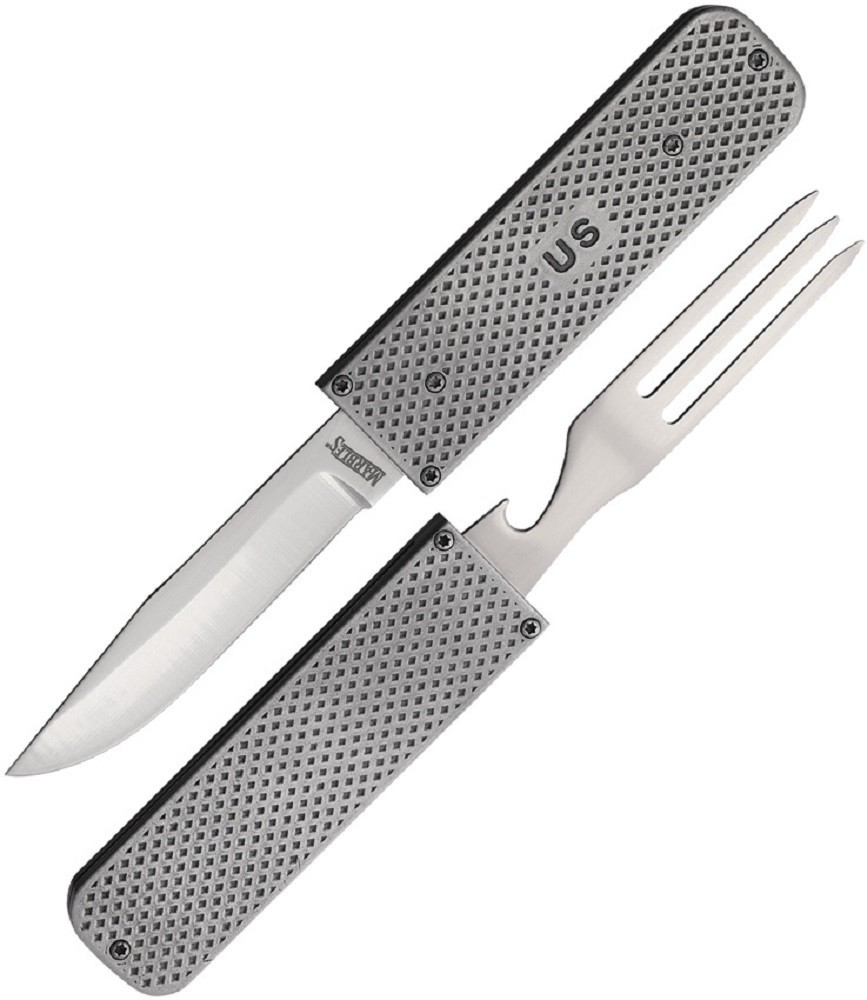 Marbles US GI Eating Utensils, Knife, Fork, Bottle Opener - Camping Cutlery Tool