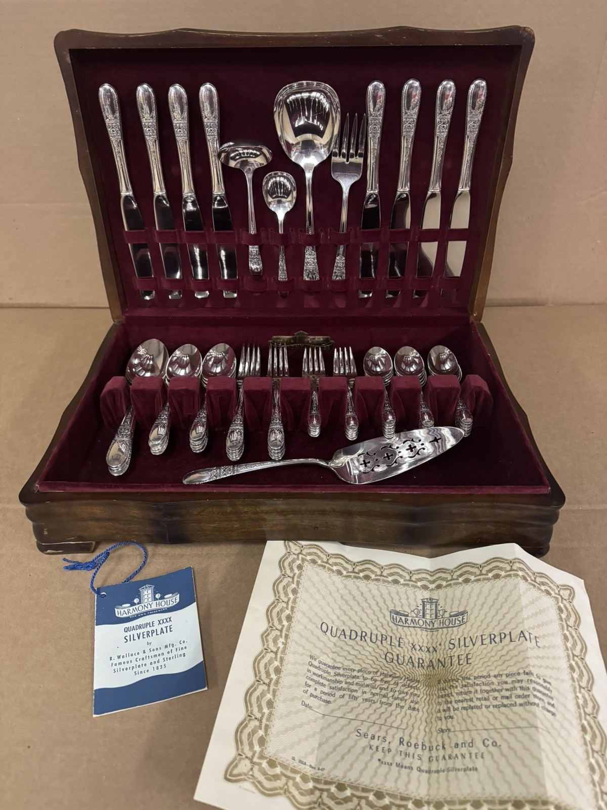 Harmony House Wallace XXXX Quadruple Silverware Set 55 pc with Certificate