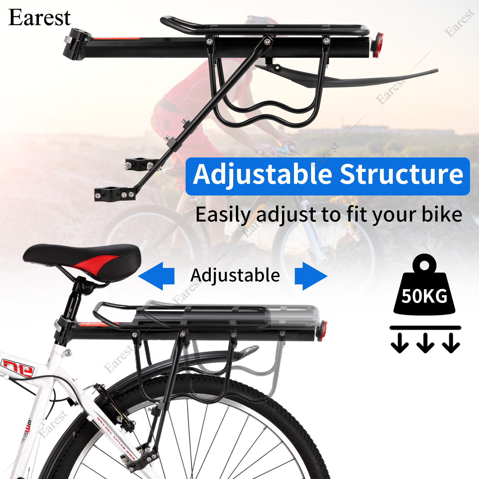 Rear Bike Rack Cargo Rack Alloy Mount Pannier Luggage Carrier Bicycle Fender