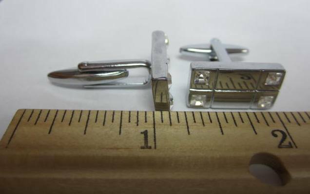 Stainless Steel Men's Rectangular Cufflinks w/ Rhinestone accents
