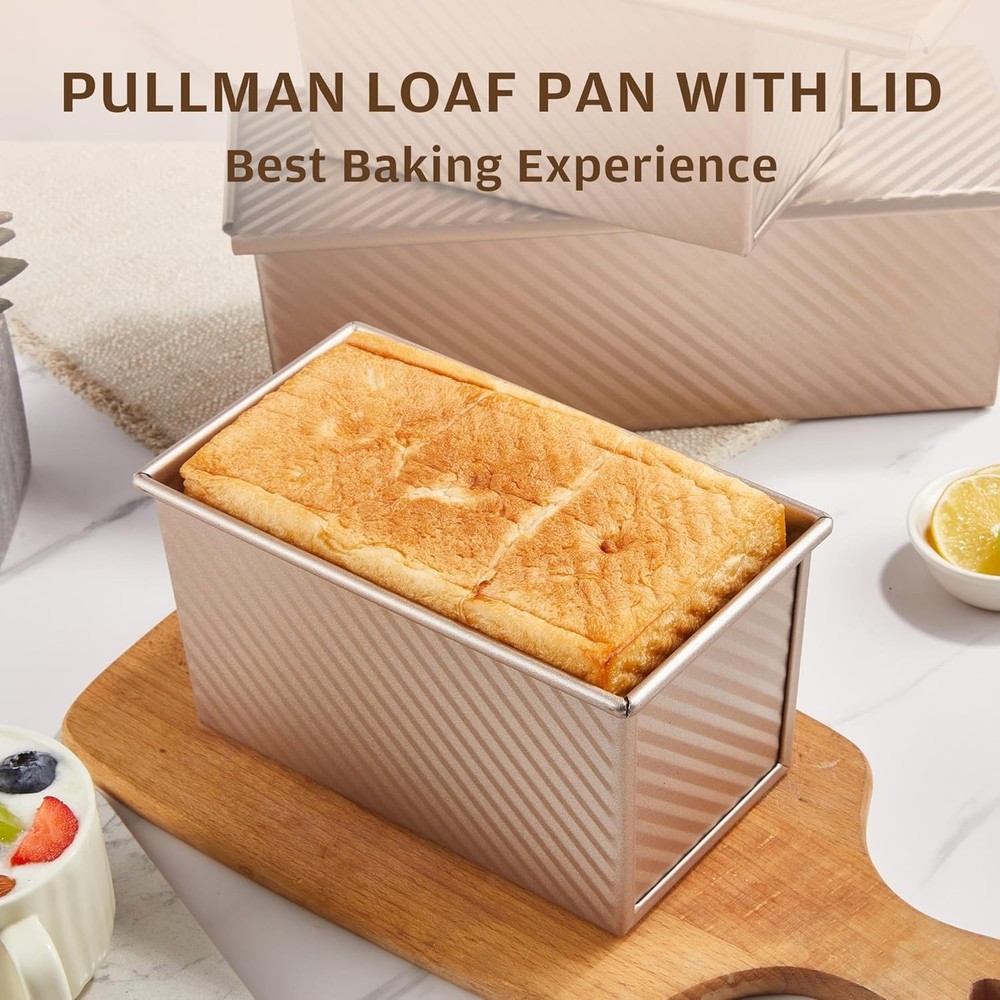 Pullman Loaf Pan with Lid, 1 lb Dough Capacity Non-Stick Bakeware for Baking ...