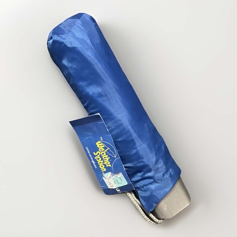 Compact Automatic Umbrella w/ Matching Sleeve for Storage & Wrist Strap-Blue