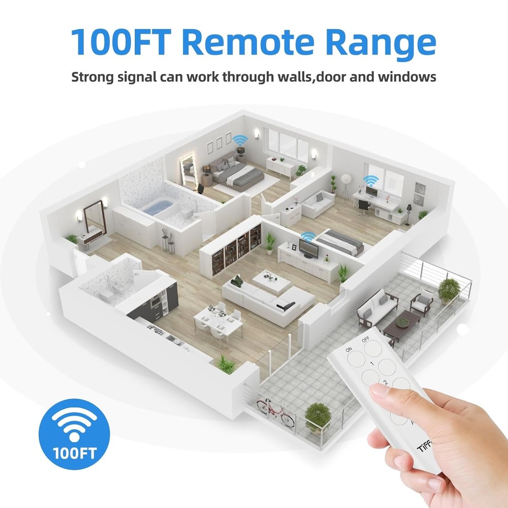 2 Pack Indoor Remote Control Outlet Plug, 15A, 100ft Range