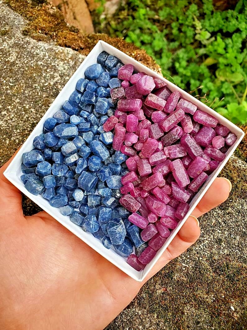 Natural Unheated CERTIFIED Ruby Raw + Sapphire Loose Gemstone Rough Mix 100 Ct