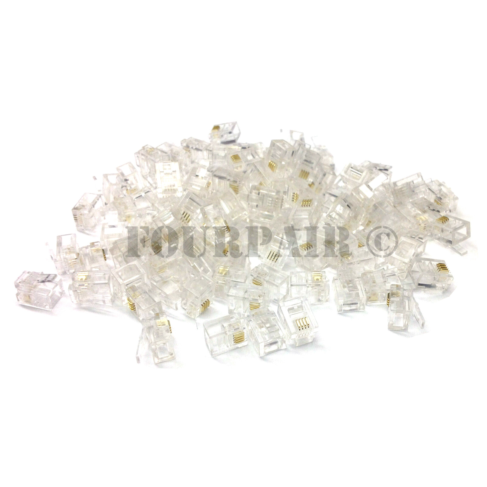 100 Pack - RJ11 6P4C CAT3 Cable Telephone Crimp-On Connector Modular Plug Ends