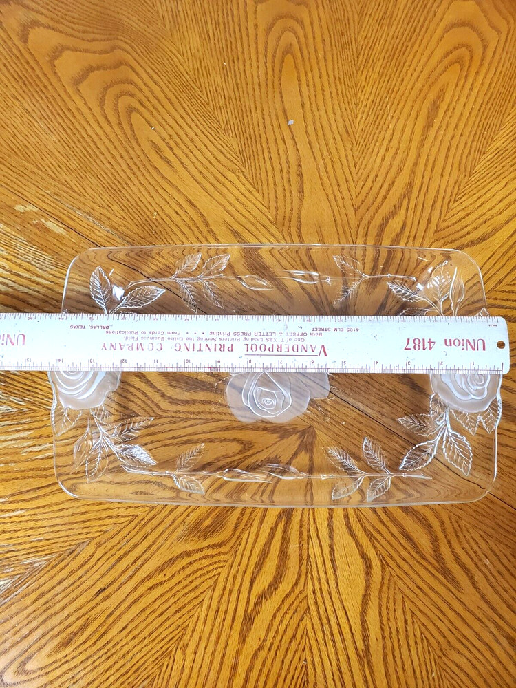 Cristal d'Arques Glass Embossed -Etched Rose Pattern Rectangle Serving Platter