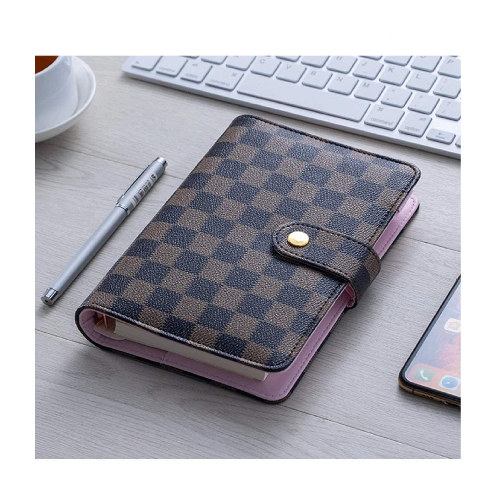 💗 Luxury Checkered A6 Agenda Binder Planner Journal Notepad Gift Brown