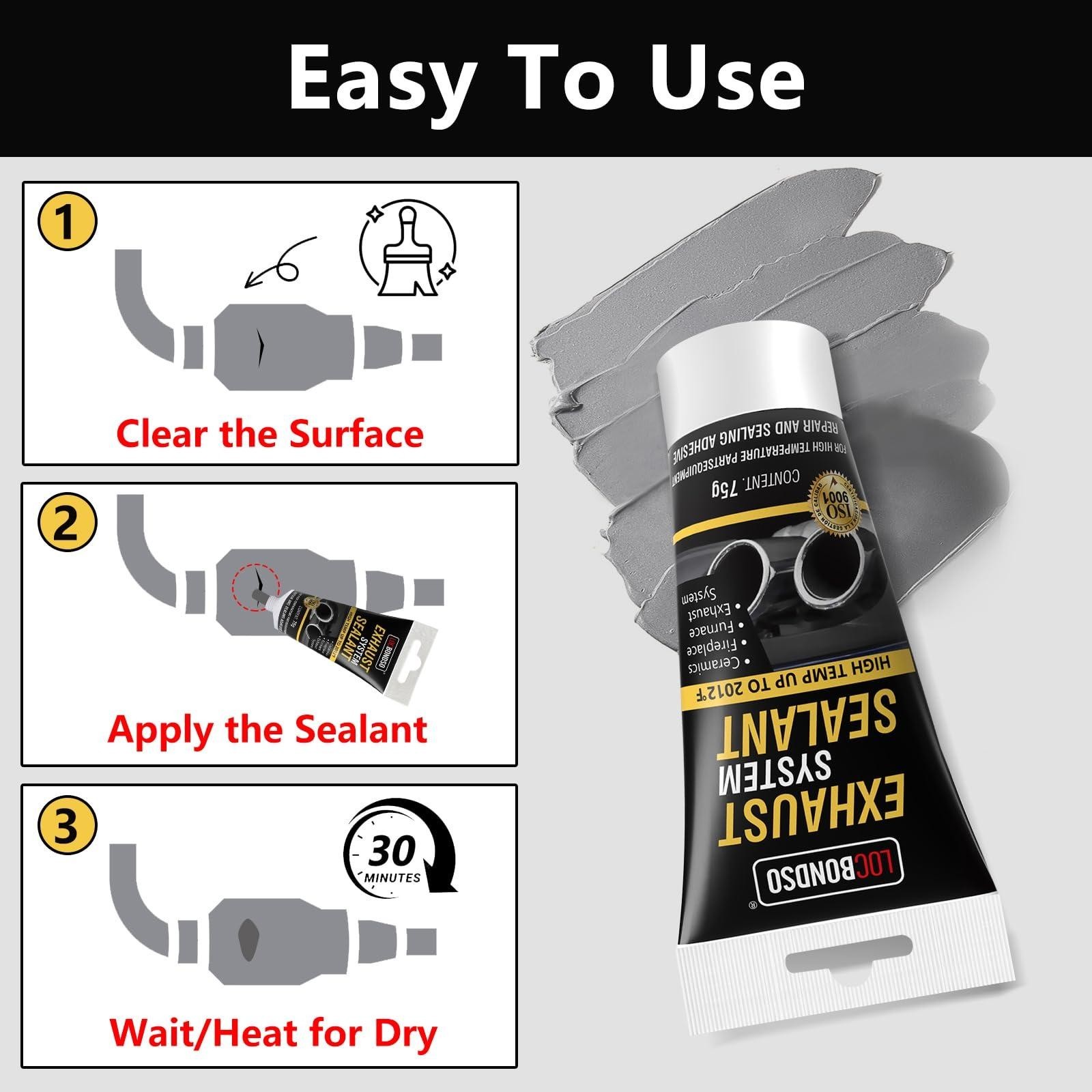 Muffler Exhaust Repair Kit – 2.6 oz Heat Resistant Sealant for Pipes & Converter