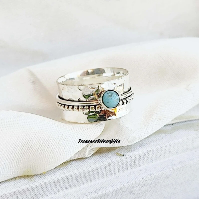 Larimar Ring, Spinner Ring, 925 Sterling Silver, Women Ring, Handmade , All size