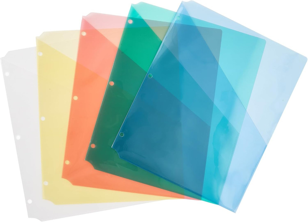 Binder Pockets for 3 Ring Binders, Assorted Colors, for 8.5" X 11" Documents, Ac