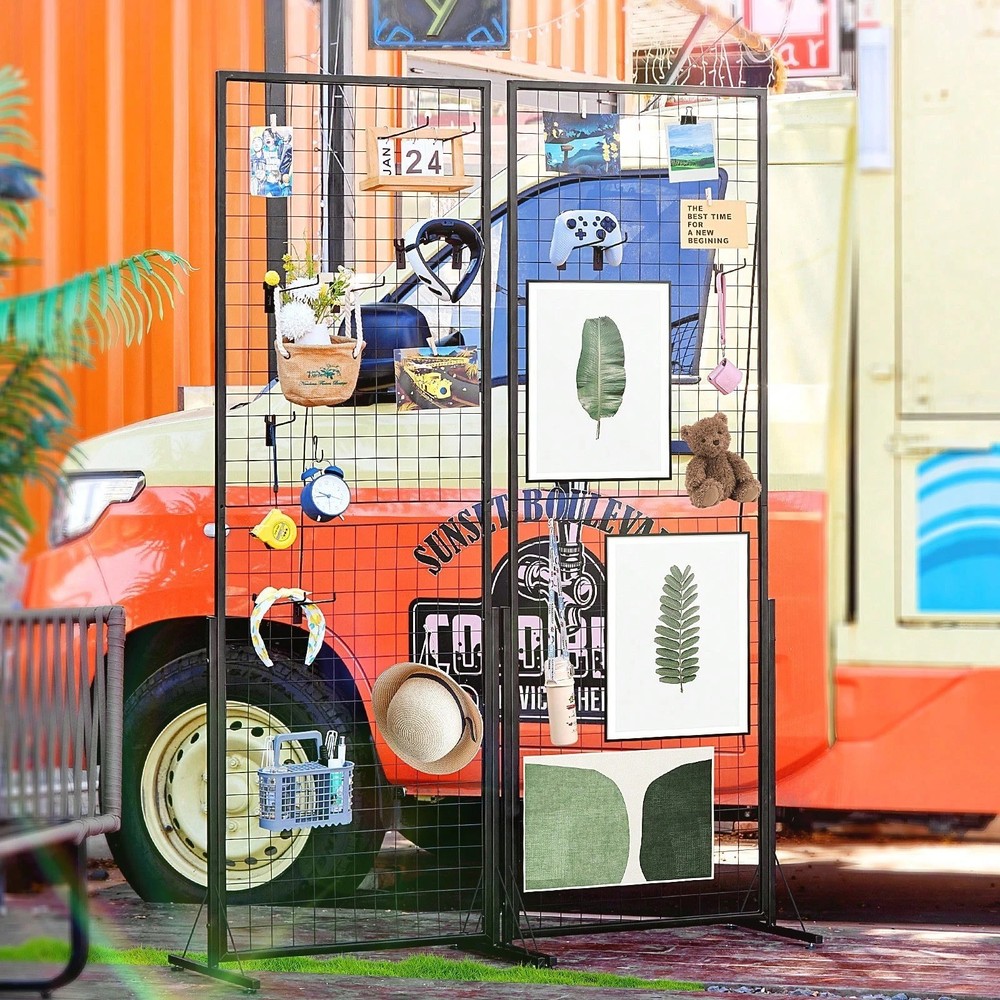 2Pcs 2x5.6ft Grid Wall Panel Tower Retail Display Rack with T-Base Hooks Clips