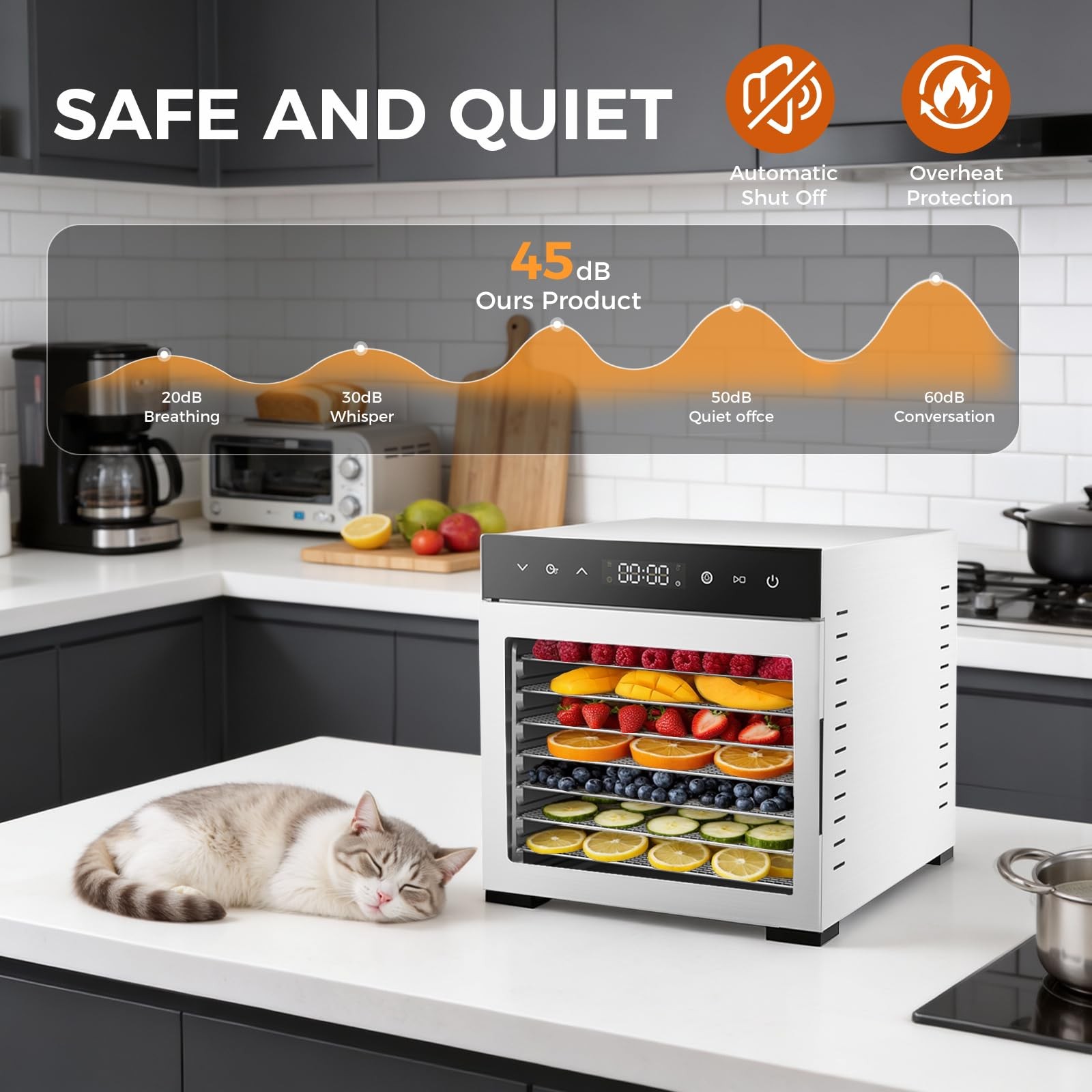 Food Dehydrator Machine, 500W Jerky Dehydrators with 8 Stainless Steel Large ...