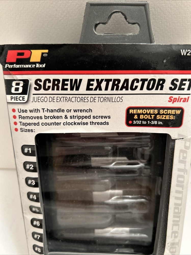 Performance Tool W2968 8 Piece Screw Extractor Set, New