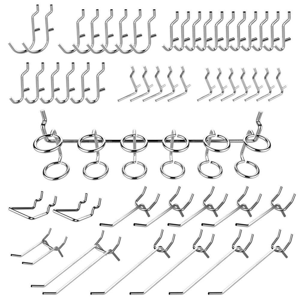 STARK TOOLS 50PC CHROME PLATED PEG BOARD HOOK TOOL ORGANIZER ASSORTMENT SET