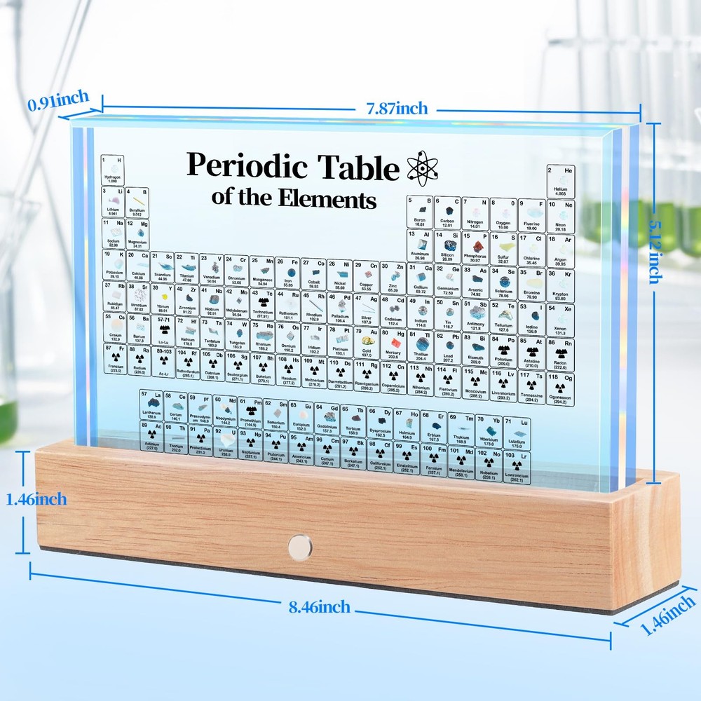 "Large Acrylic Periodic Table with Real Elements & LED Lights - Educational