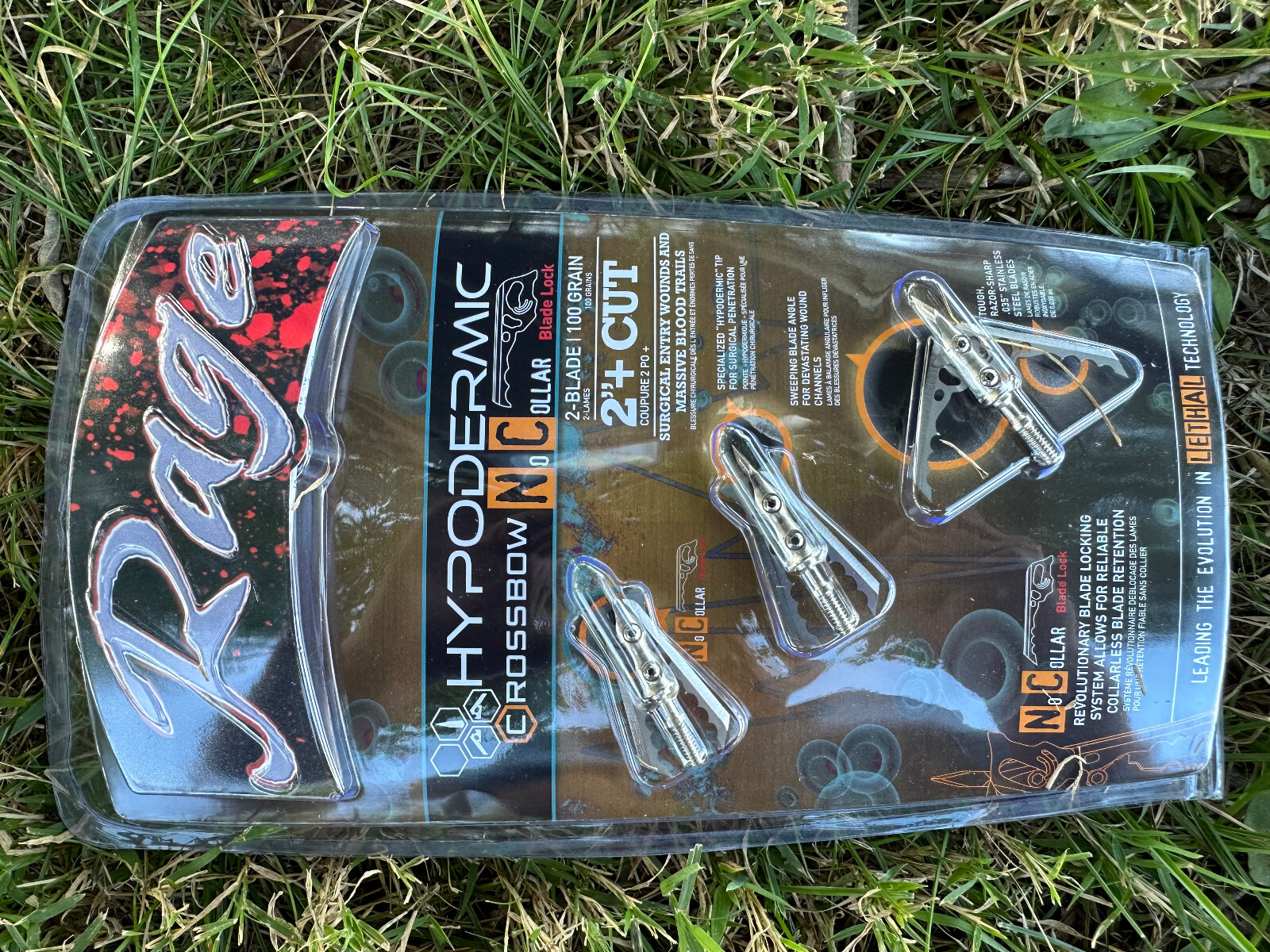 Rage CROSS BOW Hypodermic NC No Collar mechanical Broadheads 100 Grain  2+" Cut