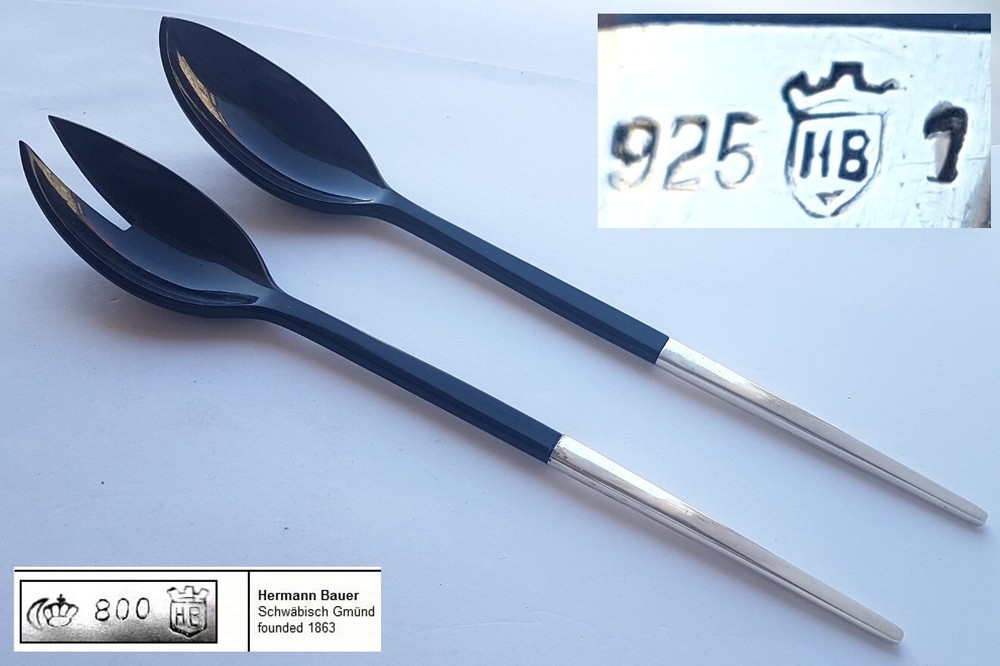 Set Serving Spoon + Serving Fork, 925er Silver, Hermann Bauer, Um 1960 N899