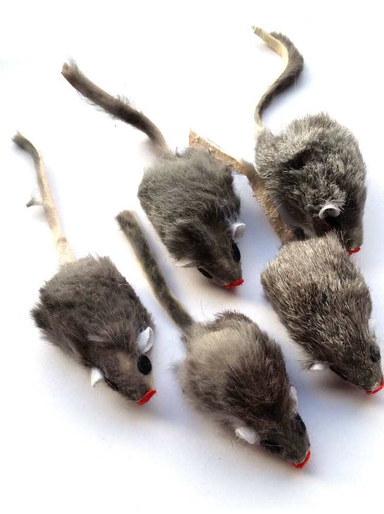 Real Rabbit Fur Mouse Cat Toy - 5 Pak - Solid Body