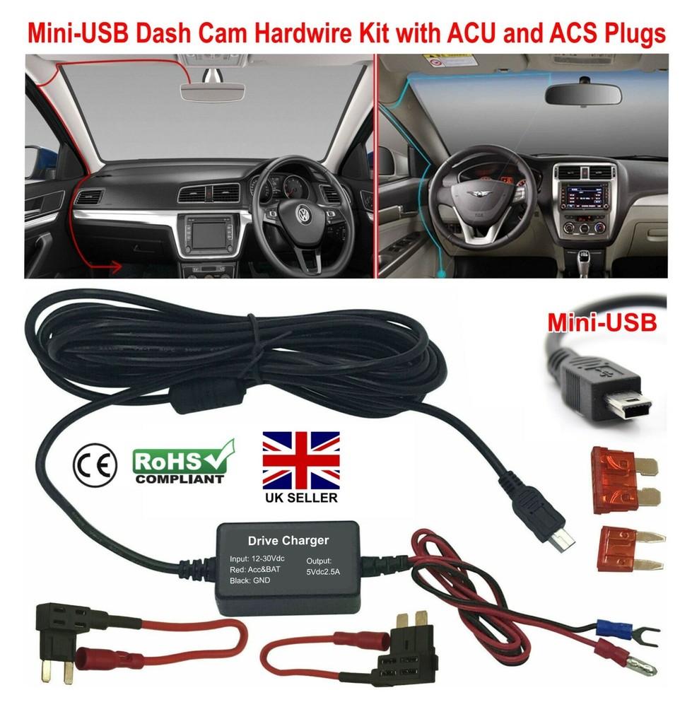 MINI USB Universal NextBase Dash Cam Input Hardwire charger Kit ACU & ACS UK