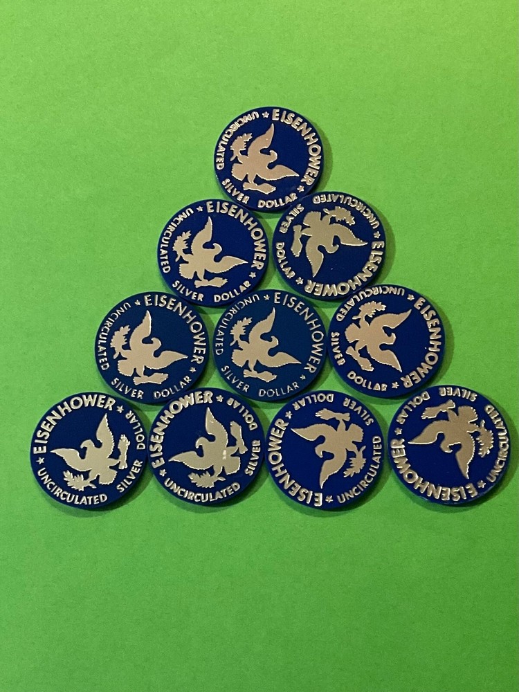 10 Eisenhower Silver Dollar BLUE IKE Plastic Mint Set Token Chips ~Free Ship!~