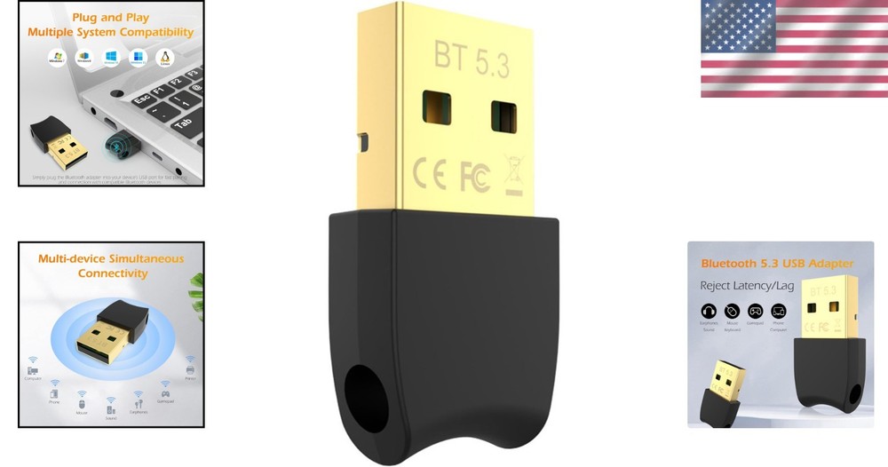 Compact Plug & Play Bluetooth 5.3 Dongle for PC, Laptop, Speakers and More