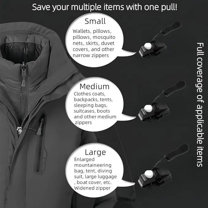 6-Pack(2*Large, 2*Medium, 2*Small) Universal Zipper RepairTool Adjustable zipper