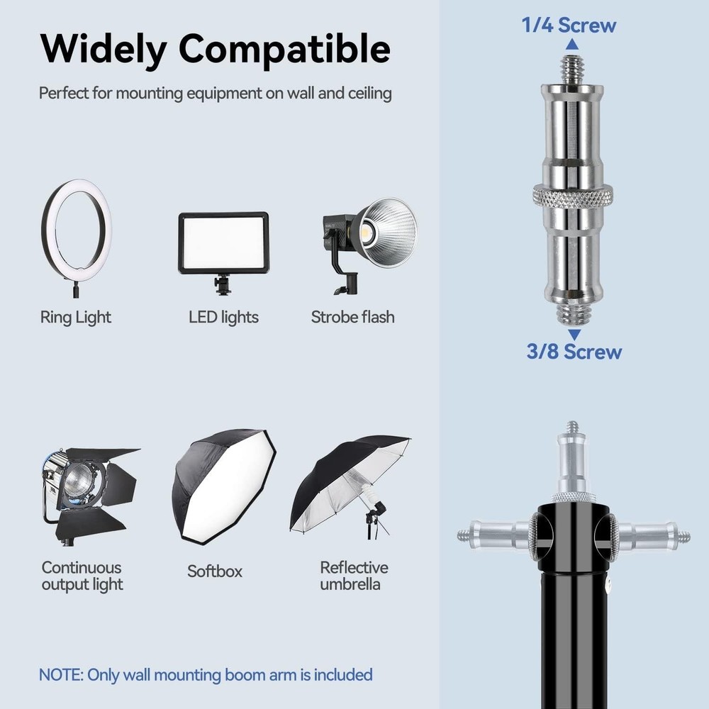 4.3ft Adjustable Wall Mount Boom Arm for Studio Lighting - Versatile & Durable=