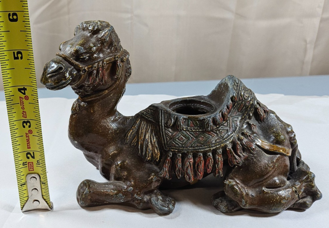 Vintage Spelter Camel Inkwell Heavy Desk Piece Bronze Tone As-Is 2lb 8oz