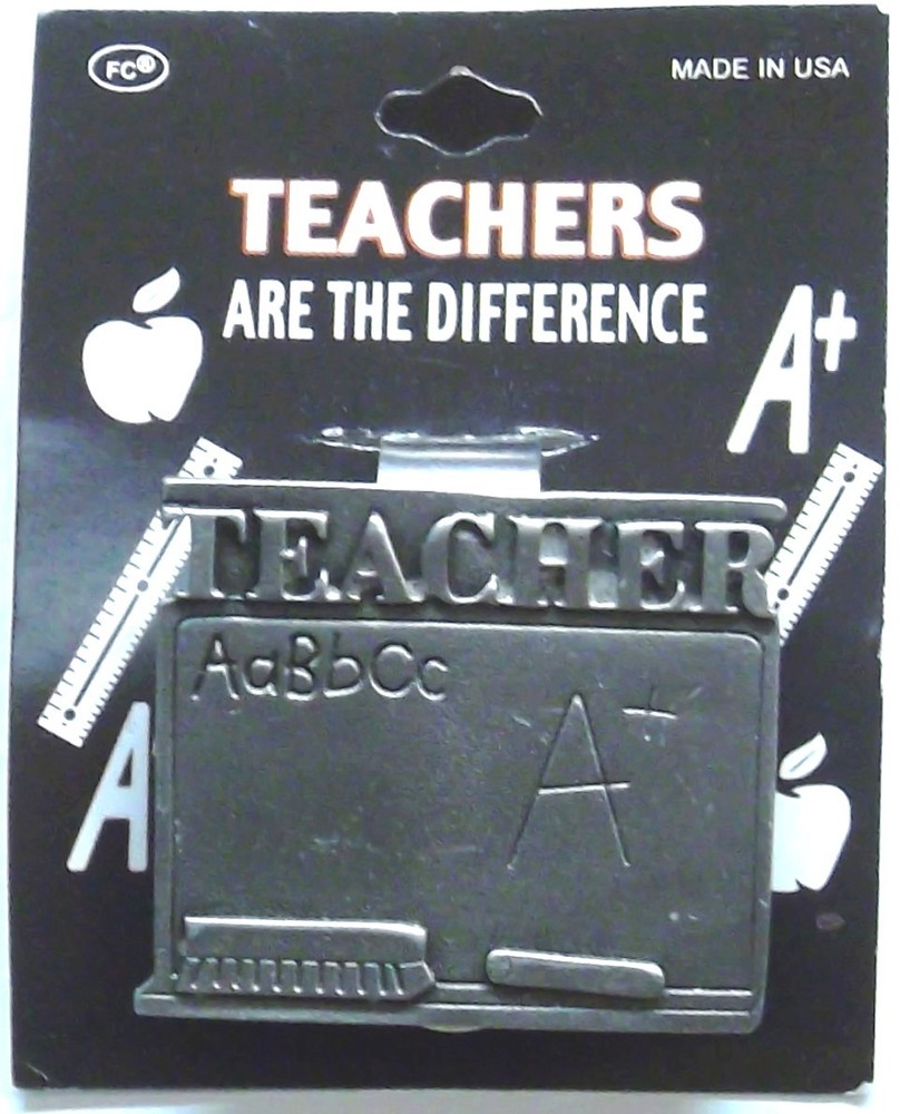 TEACHER Script Auto Visor Clip With Chalk Board SIGNED FC Solid Pewter USA NEW