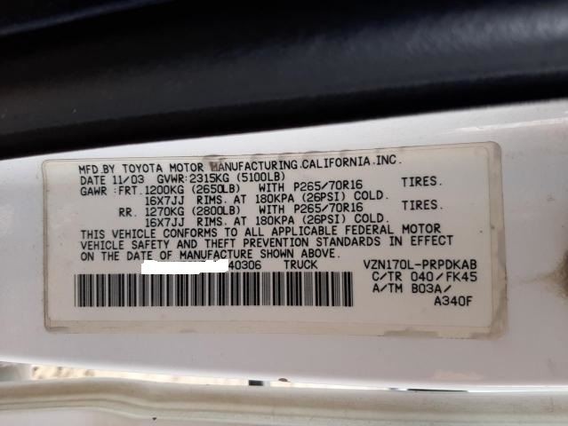 TACOMA 2004 Console Rear 13801