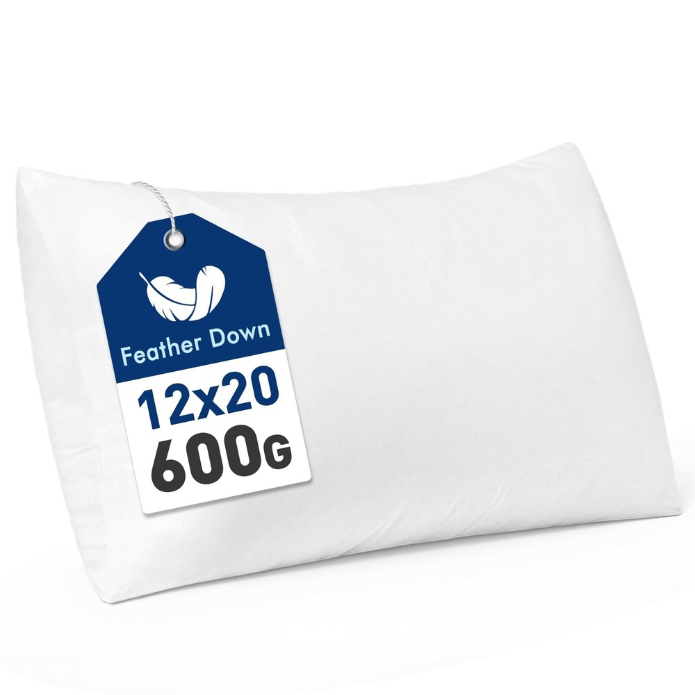 Premium Feather and Down 12x20 Throw Pillow Insert Soft Fluffy Throw Pillow D...