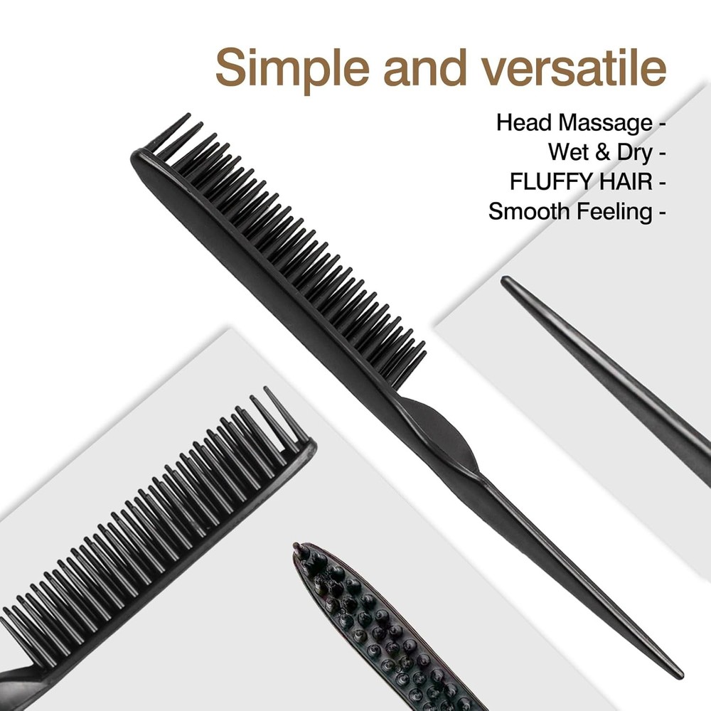 3-Row Rat Tail Styling Comb Set (4PCS) – Flexible for Detangling, Medium