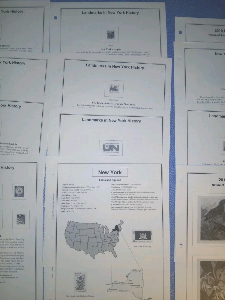 New York History 21 Clean Album Pages For Stamps/Covers Mystic Co. 2020 New