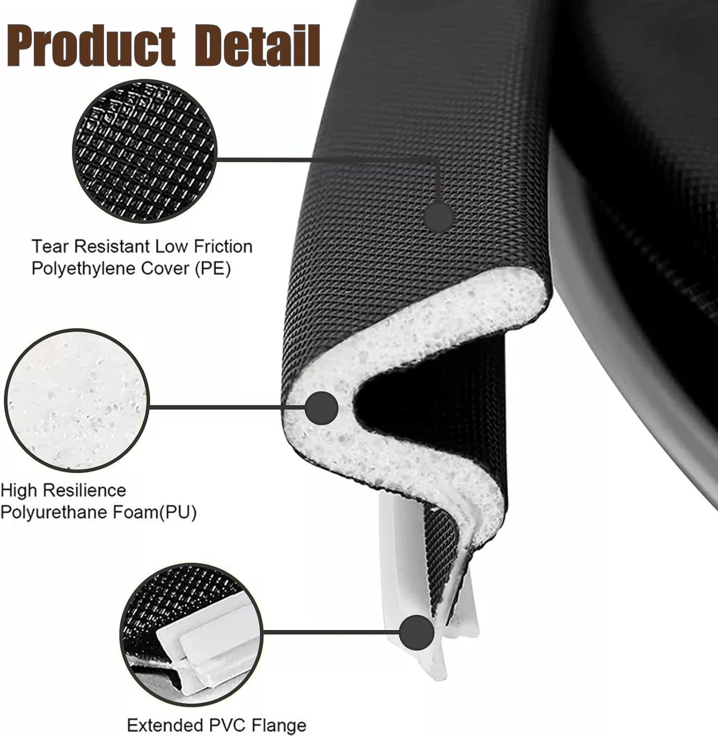 26 FT Door Frame Kerf Non-Adhesive Weather Stripping Seal Strip PU Foam, PE Cove