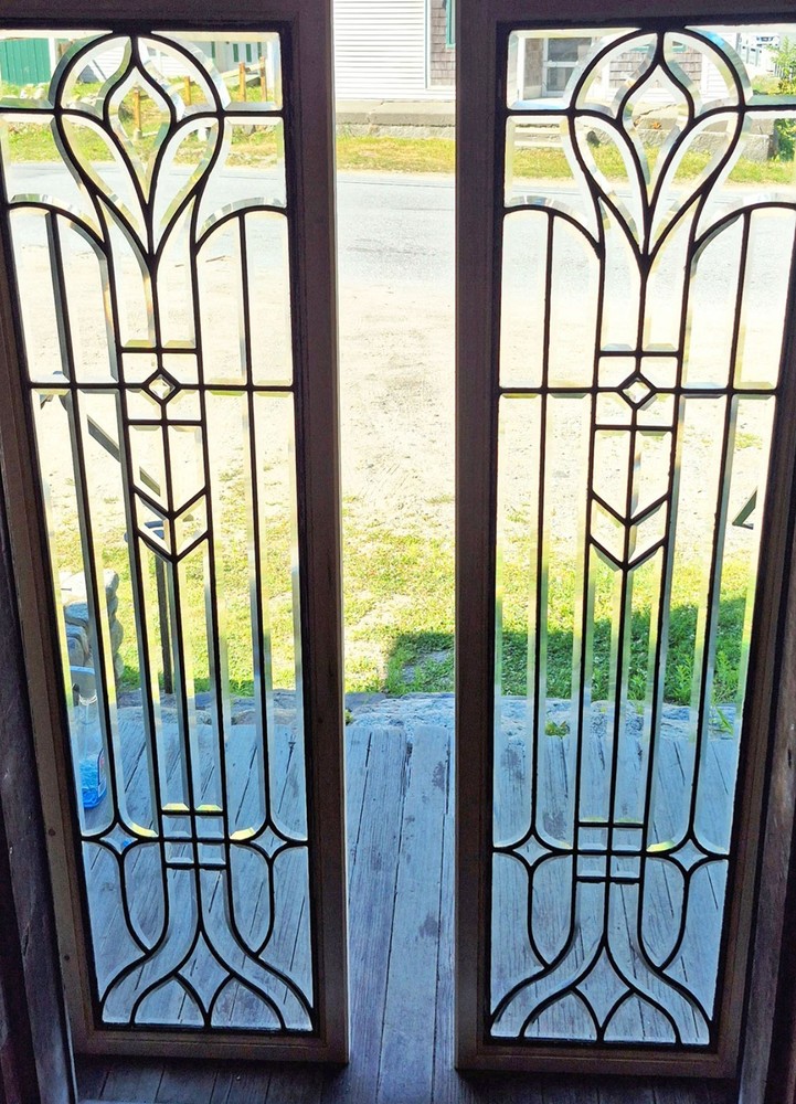 PAIR ANTIQUE BEVELED GLASS SIDE LIGHT WINDOWS