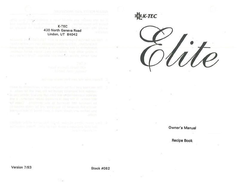 K-tec Elite E1 Mixer Owners Manual